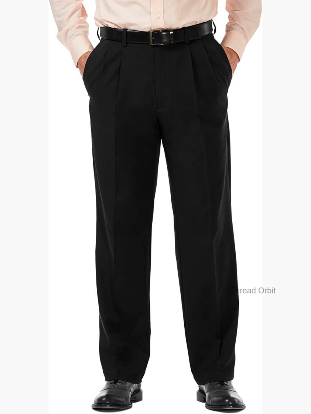 Classic Fit Pleat Front Dress Pants Hidden Expandable Waist 4-Way Stretch